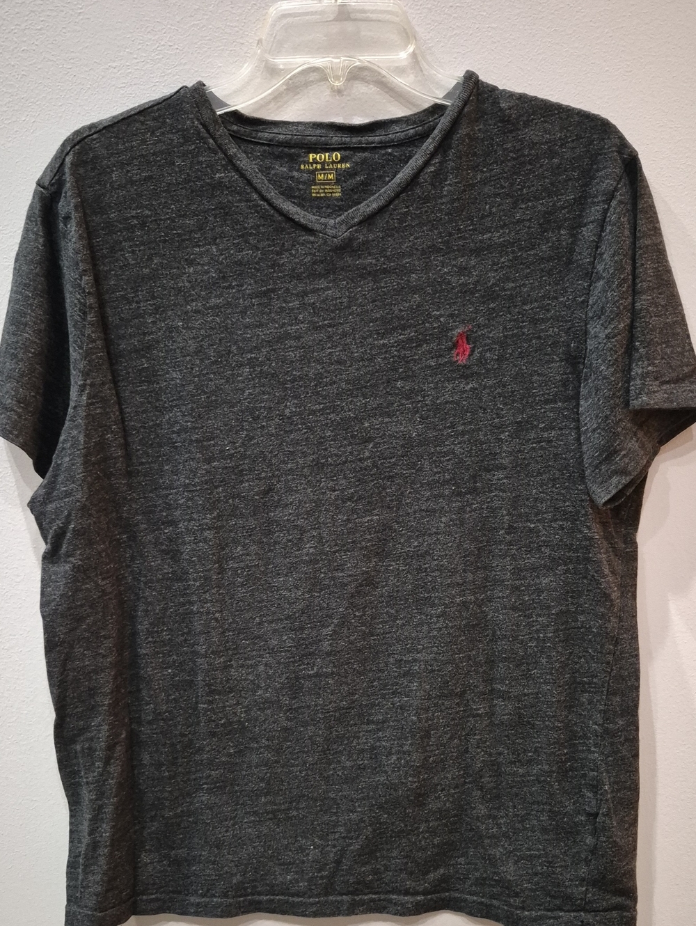 Polo by Ralph Lauren Charcoal Short Sleeve V‑Neck Tee with Red Pony Preppy Basic